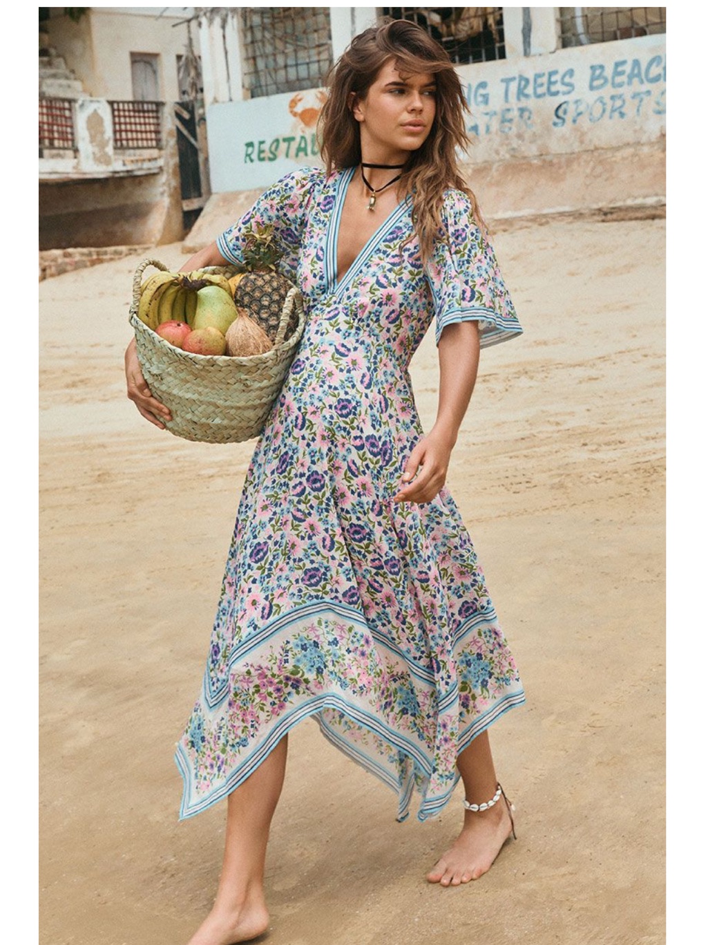 Spell Designs Floral Impala Lily V-Neck Short Sleeve Hankerchief Midi Dress